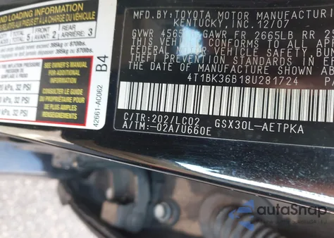 2008 Toyota Avalon Limited из США, поврежденный, VIN 4T1BK36B18U281724